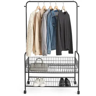 Relaxdays Kleiderständer mit 2 Ablagen, schwarz