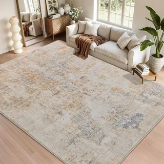 Safunion Teppich Wohnzimmer Schlafzimmer KurzFlor Modern Teppiche Groß Weich rutschfest Abstrakte (Grau/Beige/Gold/Multi, 200 x 250 cm)