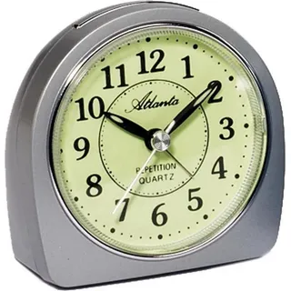 Atlanta 1586/19 Wecker Quarz analog silbern leise ohne Ticken mit Licht Snooze - Gelb