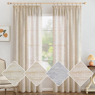 MIULEE Leinen Gardinen Vorhänge mit Kräuselband Weiss Gardine Vorhang Leinenoptik kräuselband Wohnzimmer Modern Voile Schienensystem Schlafzimmer 2er Set 140x145 cm Natur