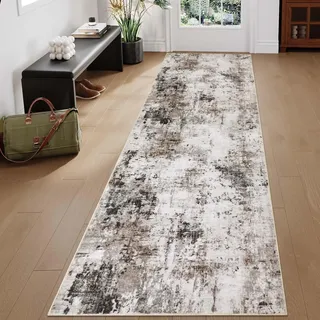 Homcomodar Läufer Teppich Flur 80x300cm rutschfest Läufer Teppich Modern Abstrakter Taupe Küchenläufer Waschbar Kurzflor Kunstwolle Teppiche Lang für Flur Eingang Wohnzimmer Schlafzimmer Küche