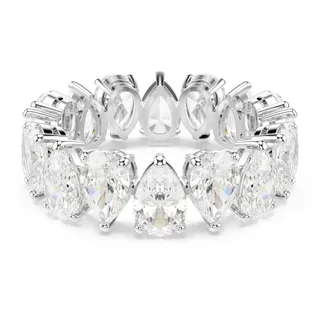 Swarovski Matrix Vittore Ring, Weißer Damenring mit Silberfarbenem Finish und Weißen Kristallen im Tropfenschliff in Durchgehender Reihe, Größe: 58