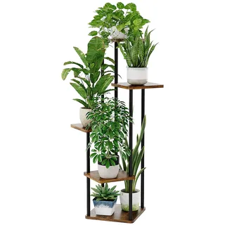Bamworld Blumenständer Pflanzenständer Pflanzenregal aus Holz und Metall – Modernes Regal für Zimmerpflanzen, 5 Etagen, Stabil und platzsparend, Ideal für Wohnzimmer, Balkon und Büro