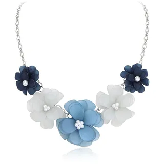 EVER FAITH Blume Statement Halskette, Sommer Urlaub Florale Blaue Halsketten für Damen Mädchen