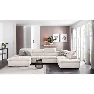 Wohnlandschaft HOME AFFAIRE "Alberto U-Form", beige (creme), B:350cm H:73cm T:228cm, 100% Polyester;Microfaser in Antiklederoptik (100% Polyester);Luxus-Microfaser Vintageoptik (100% Polyester);Luxus-Microfaser weich (90%Polyester 10%Polyamid), Sofas, Wohnlandschaft, mit Kopfteilverstellung, wahlweise mit Bettfunktion