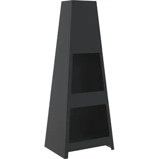 vidaXL Gartenkamin mit Holzablage Turm-Design Schwarz Stahl - Schwarz