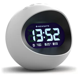 NEWGATE® Centre of the Earth Wecker | Retro-LCD-Digitaluhr | Weiß | Stilvolles rundes Design | Ideal für Nachttisch, Schreibtisch oder Regal | Retro-Accessoire für Schlafzimmer und Büro
