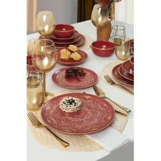 Keramika Geschirrset - Keraart Hatrat - 24 teilig - 6 Personen - Steingut - Rot