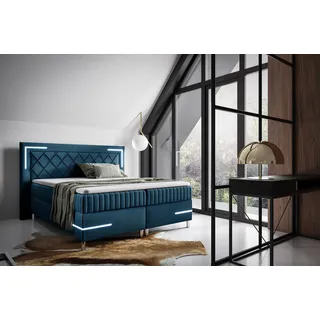 Boxspringbett Schlafzimmerbett 120x200cm AMORE Nr.3 Dunkelblau inkl. LED-Beleuchtung - Dunkelblau