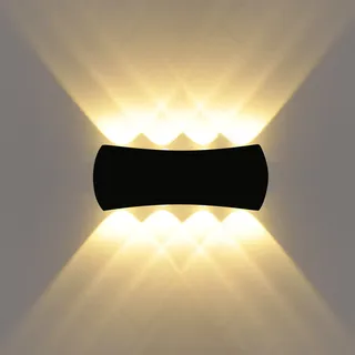 KAWELL 8W Modern Wandlampe LED Wandleuchte Up Down Aluminium Wandbeleuchtung Innen Außen Wasserdicht IP65 für Schlafzimmer Badezimmer Treppen Veranda Flur Korridor Wohnzimmer, Schwarz 3000K