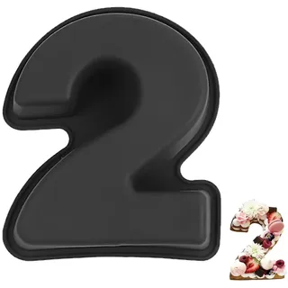 YXHZVON Kuchenform Zahlen Silikon Backform Zahl 2, Groß 3D Number Cake Zahlenbackform, Antihaftige DIY Motivbackformen für Kindergeburtstag, Hochzeit Jubiläum, Geburtstagstorte(Schwarz)