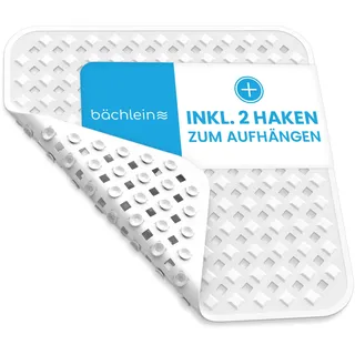 Bächlein PVC Duschmatte Weiß – Antirutsch Duscheinlage 53x53 cm mit Haken zum Aufhängen, Hygienisch & Schimmelresistent, BPA- & Latexfrei, Maschinenwaschbar