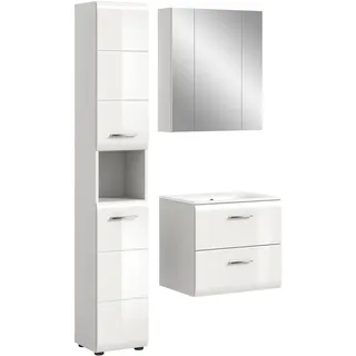 xonox.home – 3 TLG. Badmöbel-Set Ice 105x185x46 cm in Korpus weiß Nachbildung und Front weiß Hochglanz – Zeitgemäße Kombination für Dein Bad – funktional, hell & modern