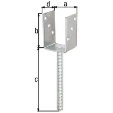 Stützenfuß/Pfostenträger mit Dolle, Gabelweite 81mm