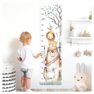 Little Deco Wandtattoo Wandsticker Kinderzimmer Junge Mädchen Messlatte | 150 cm Bär Hase Löwe Vogel | Tiere Kinder Aufkleber Wanddeko DL459