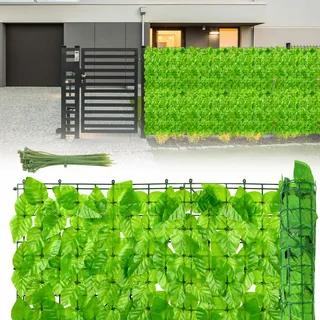 Jopassy 1*3M Sichtschutzhecke Windschutz Efeu Sichtschutz Balkonverkleidung Blätterzaun,Künstliche Hecke Sichtschutzhecke Pflanzen Hecke Wanddekoration,grün - Grün