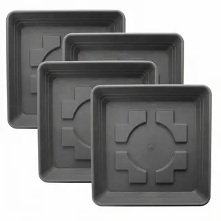 LIVINJA Untersetzer Pflanzkübel 35x35 cm 4er Set - Extra Robuster Anthrazit Pflanzuntersetzer für Blumentopf 40x40 - Made in Germany Bodenschutz