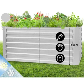 Blumfeldt Hochbeet aus Metall, Wetterfestes Stahl-Hochbeet für Balkon & Garten, Rostfreies Hochbeet Verzinkt, Freistehende Hochbeete 120x60x60 cm, 432L Pflanzkübel Groß für Blumen, Obst, Gemüse - Silber