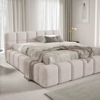 Polsterbett NUBO Premium 180x200 cm mit Bettkasten – Stoff: Perfect Harmony 02 - Beige, Weiß