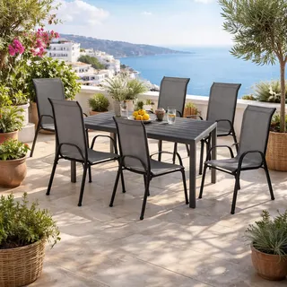 Gartengarnitur Sitzgarnitur 7-teilig 160x90cm Anthrazit/Schwarz - Grau, Schwarz