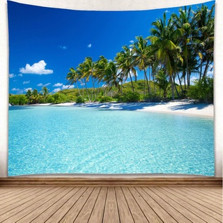 YISURE Wandteppich Meer Strand 230x180cm, Tropisches Paradies Ozean Kokospalme Blauer Himmel Wandteppich, große Meeresküste Naturlandschaft Wasserpool Wandbehang für Schlafzimmer