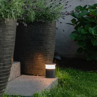 QAZQA - Moderne Außenleuchte I Sockelleuchte Dunkelgrau 12 cm inkl. LED - Bar I Außenbeleuchtung - Aluminium Rund - I (nicht austauschbare) LED - Dunkelgrau