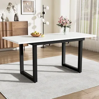 Flieks Esszimmertisch Rechteckig, Küchentisch Esstisch Ausziehbar, Holztisch Bartisch Stehtisch mit Metallbeinen, 140/180x80x75cm, Weiß - Weiß