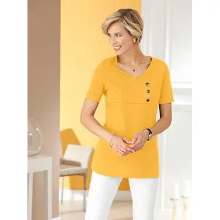 Tunikashirt "Shirttunika", Damen, Gr. 40, gelb (senfgelb), 100% Baumwolle, unifarben, V-Ausschnitt, Shirts Tunikashirt