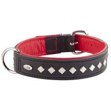Dingo 11439 Hundehalsband aus exklusivem weichem Leder, dekorativ und strapazierfähig, schwarz mit roter Polsterung