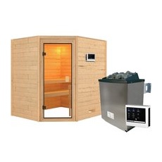 Karibu Sauna Elea Set Naturbelassen mit Ofen 9 kW ext. Steuerung