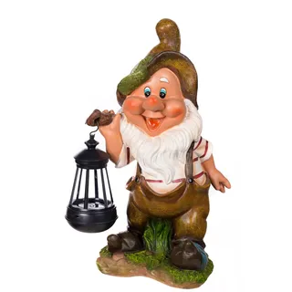 Birendy Figur, Zwerg, Gartenzwerg Gartenwichtel mit Solarlampe NF11021-2D 37 cm