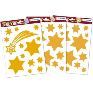 HERMA 15545 Fensterbilder Weihnachten Sterne Sternschnuppe Gold, 44 Stück, selbstklebend, Kinder Fensteraufkleber, ablösbare Winter Fenstersticker, Glitzer Fensterfolie für Kinderzimmer Weihnachtsdeko