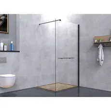 welltime Walk-in-Dusche »Plus«, Duschwand inkl. Ablage mit Handtuchhalter, mit Aluminium-Wandprofil, schwarz