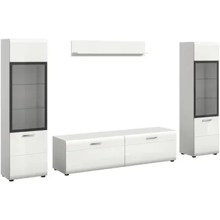 Möbel Boss Livetastic Wohnwand , Weiß, Weiß Hochglanz , Kunststoff , 4-teilig , 10 Fächer , 280x160x41 cm , FSC Mix , stehend, hängend , Wohnzimmer, Wohnwände, Komplette Wohnwände
