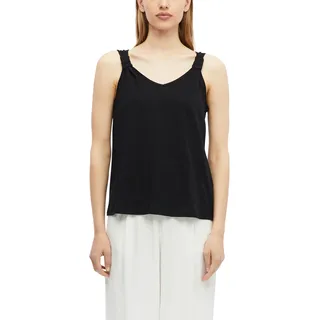 Shirttop S.OLIVER, Damen, Gr. 38, schwarz, Jersey, Obermaterial: 100% Baumwolle, unifarben, normal hüftbedeckend, V-Ausschnitt, Tops Shirttop, Sommertop mit Knoten-Detail