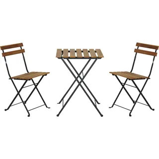 casa.pro Bistroset ‘Bovino’ 3-tlg. Set aus einem Tisch und 2 Stühlen Akazienholz Stahl
