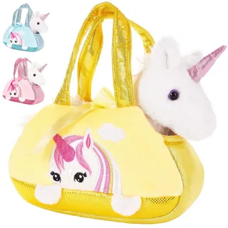 Brubaker Einhorn Weiß - 20 cm - Plüschtier in Handtasche - Stofftier Kuscheltier - Gelb