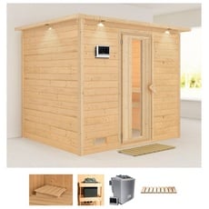 Bild Sauna »Soraja«, (Set), 9-kW-Bio-Ofen mit externer Steuerung beige