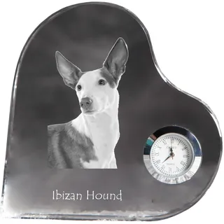 Podenco Ibicenco, Ibiza-Podenco,Ca Eivissec - Kristalluhr mit einem Hundebild, Herzregal-Uhr, personalisierte Standuhr der Marke Art-Dog