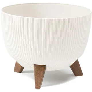 LAMELA Kunststoff Blumentopf rund mit Füßen, gestreift, Ø 29 cm - Creme