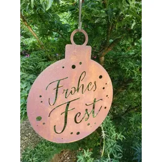 Edelrost Christbaumkugel Frohes Fest
