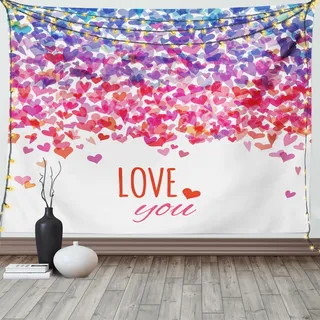 ABAKUHAUS Romantisch Wandteppich, Herzen lieben Frühling, Wohnzimmer Schlafzimmer Heim Seidiges Satin Wandteppich, 200 x 150 cm, Mehrfarbig