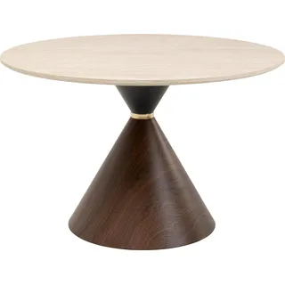 Kare Design Esstisch Cono Travertin Walnuss, Braun, Durchmesser 120 cm | 40 kg belastbar, bis zu 6 Personen, Höhe 76 cm, rund, Travertinoptik, pflegeleicht, modernes Design, fürs Esszimmer