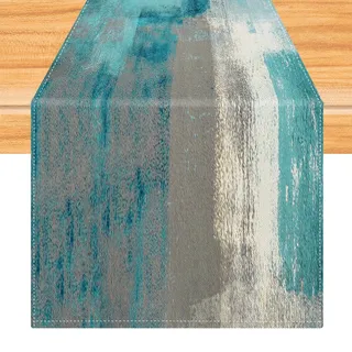 Tischläufer Türkis 33 x 183 cm Tischdekoration Modern Kunst Gemälde Kurz Abwaschbar Tischdeko für Weihnachten Party Hochzeiten Feiertage Geburtstag Küche Deko