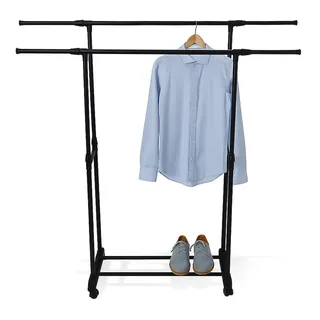 Relaxdays Kleiderständer , Schwarz , Metall, Kunststoff , Rollen , 145x158x43 cm , Garderobe, Garderobenständer