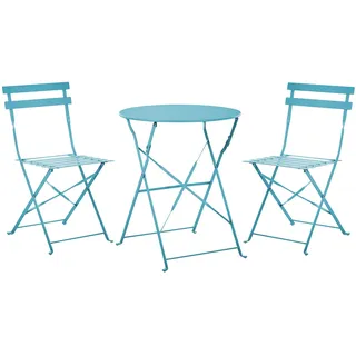 BELIANI Balkonset Seeblau Stahl 3-Teilig Runder Tisch mit 2 Stühlen Zusammenklappbar Modern Französicher Stil Terrasse Garten Outdoor Ausstattung - Blau