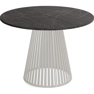 Esstisch Rund Ausziehbar mit Lamellen im Loft-Stil – 100 bis 180 cm – Industrieller Tisch mit Kaschmir Metallbeinen, Platzsparend für Wohnzimmer oder Esszimmer – Marmor Schwarz