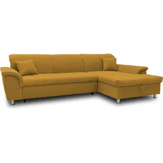 DOMO. collection Ecksofa Franzi, Schlafsofa, Longchair rechts mit Bett- & Rückenfunktion, Stauraum, Sofa, Eckcouch, Polsterecke, Couch in L-Form, 279 x 170 x 81 cm (BxTxH), gelb