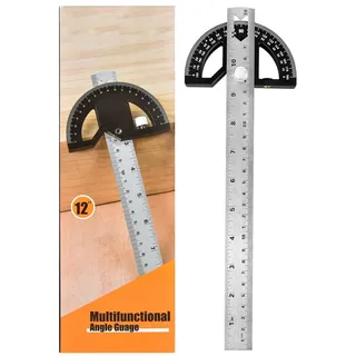 NS juvyig Edelstahl-Winkelmesser, verstellbarer Winkelmesser mit 0 bis 180 Grad Messung für DIY, Tischlerei (schwarz, 30,5 cm, ABS)