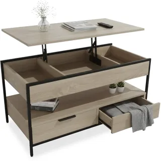 Relaxdays Couchtisch, , Hellbraun , Holzwerkstoff, Metall , 100x63x50 cm , Wohnzimmer, Wohnzimmertische, Couchtische